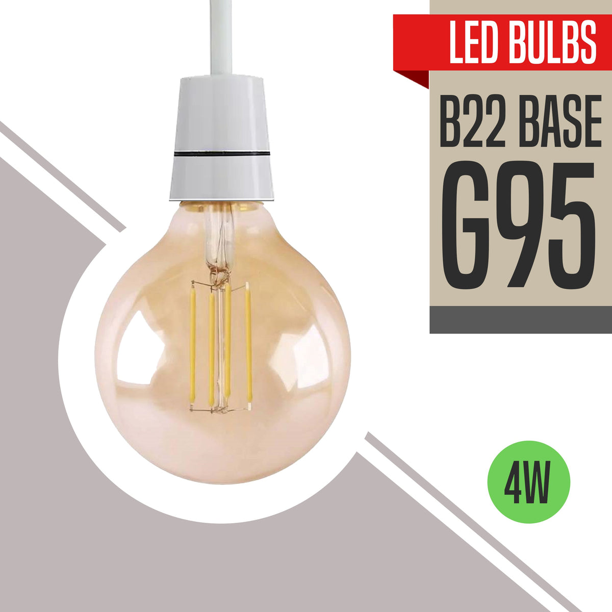 Dimmable G95 LED Filament Globe Bulb Amber – E27 & B22 - B22, 4W, Single