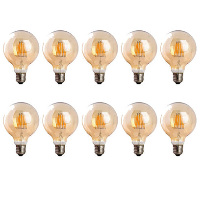 Dimmable G95 LED Filament Globe Bulb Amber – E27 & B22 - E27, 8W, Pack of 10