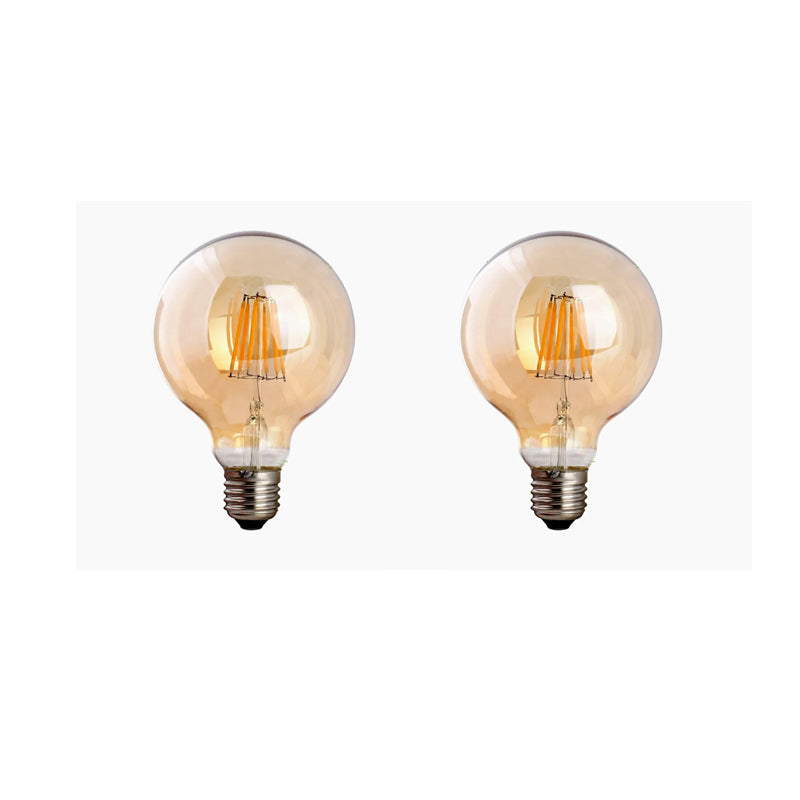 Dimmable G95 LED Filament Globe Bulb Amber – E27 & B22 - E27, 8W, Pack of 2