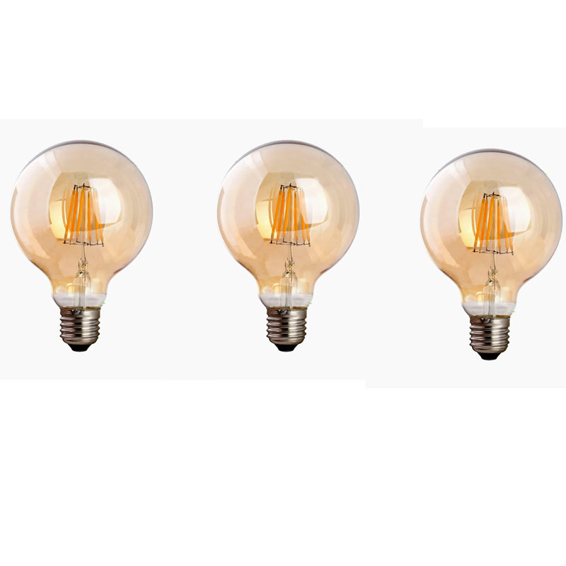 Dimmable G95 LED Filament Globe Bulb Amber – E27 & B22 - E27, 8W, Pack of 3