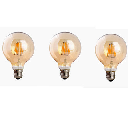 Dimmable G95 LED Filament Globe Bulb Amber – E27 & B22 - E27, 8W, Pack of 3