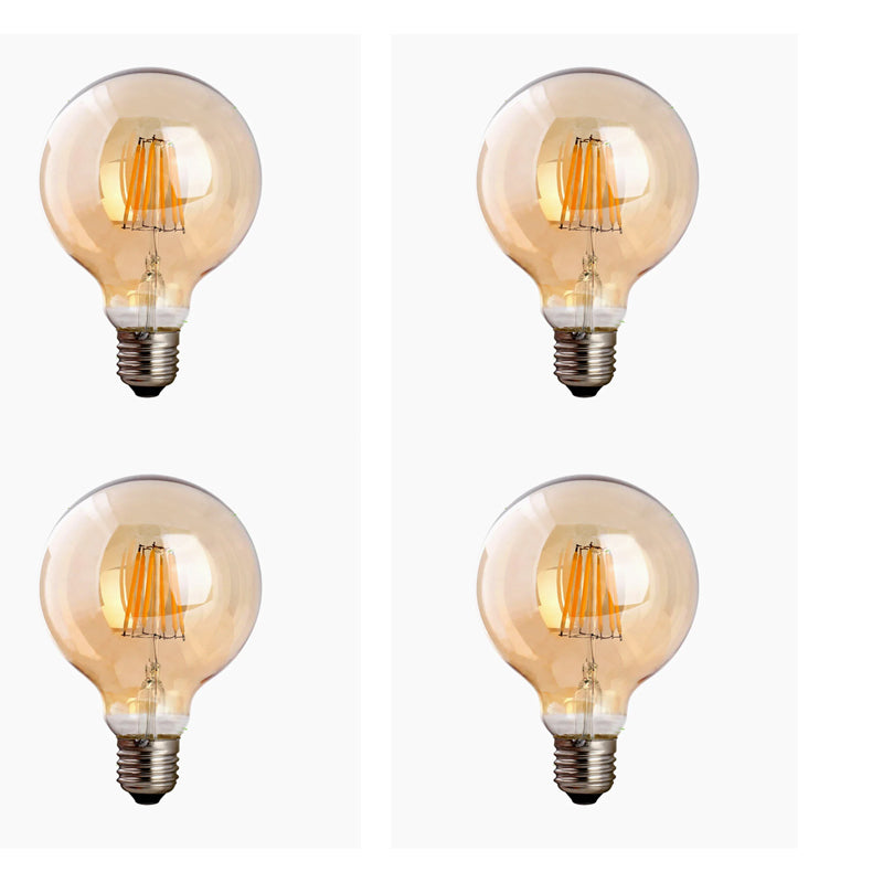 Dimmable G95 LED Filament Globe Bulb Amber – E27 & B22 - E27, 8W, Pack of 4