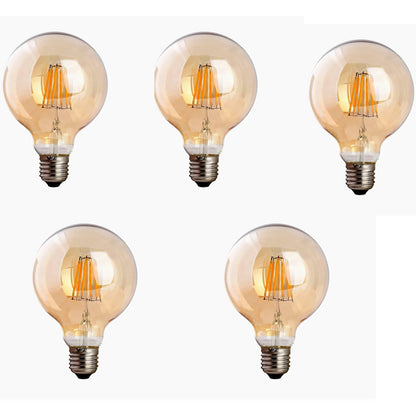 Dimmable G95 LED Filament Globe Bulb Amber – E27 & B22 - E27, 8W, Pack of 5