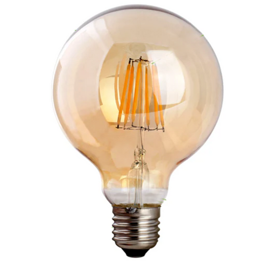 Dimmable G95 LED Filament Globe Bulb Amber – E27 & B22 - E27, 8W, Pack of 8