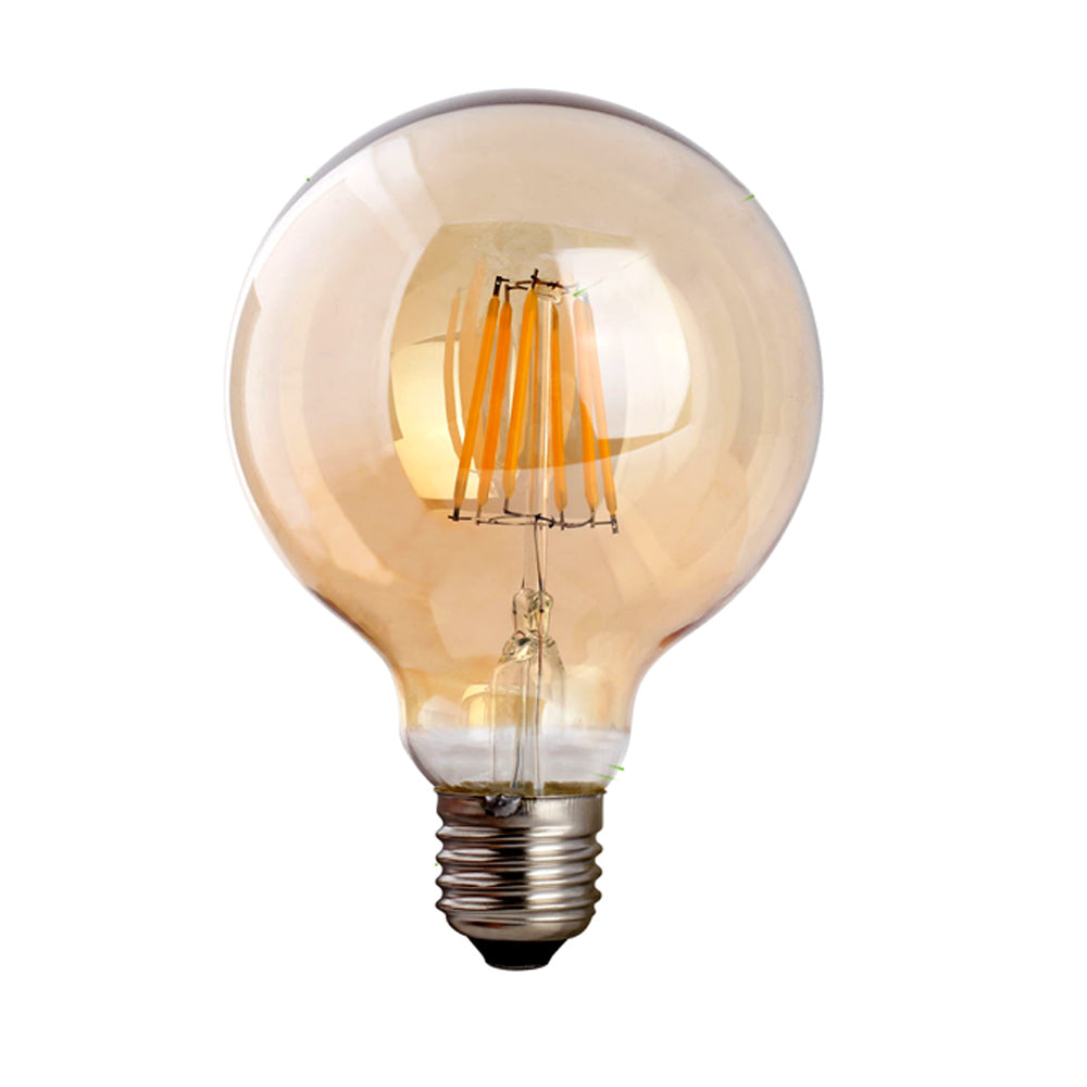 Dimmable G95 LED Filament Globe Bulb Amber – E27 & B22 - E27, 8W, Single