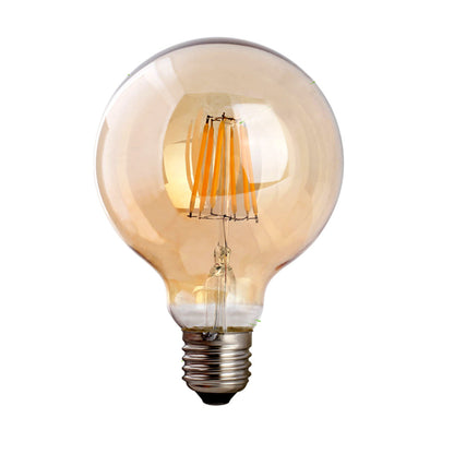 Dimmable G95 LED Filament Globe Bulb Amber – E27 & B22 - E27, 8W, Single
