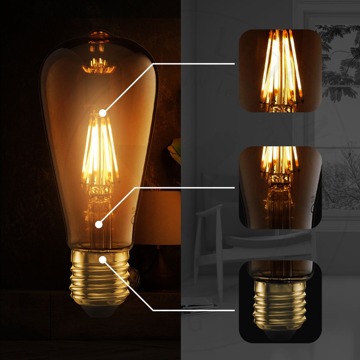 Dimmable ST64 LED Filament Bulb Amber – E27 & B22 - photo 11
