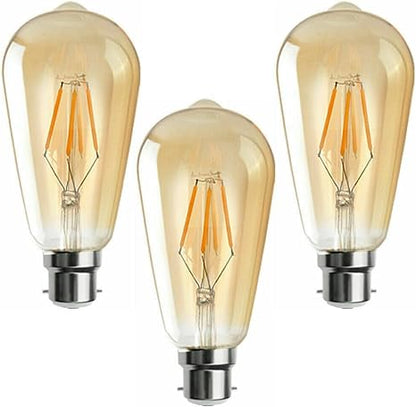 Dimmable ST64 LED Filament Bulb Amber – E27 & B22 - B22, 4W, Pack of 3