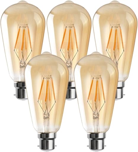 Dimmable ST64 LED Filament Bulb Amber – E27 & B22 - B22, 4W, Pack of 5