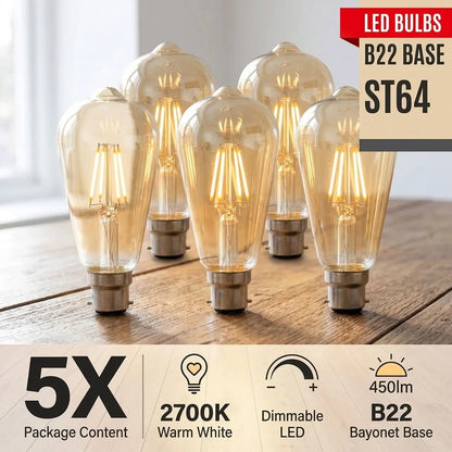 Dimmable ST64 LED Filament Bulb Amber – E27 & B22 - photo 30