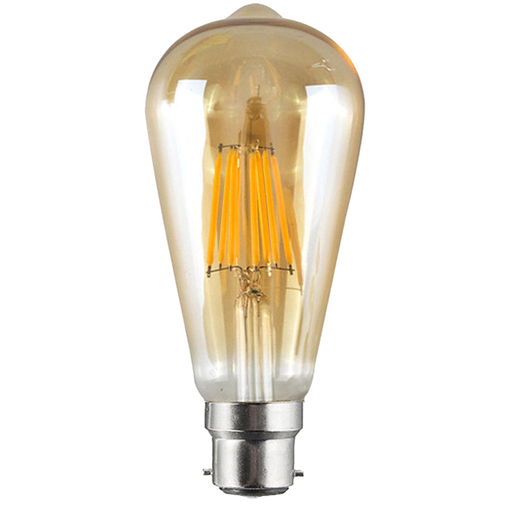 Dimmable ST64 LED Filament Bulb Amber – E27 & B22 - B22, 8W, Pack of 2