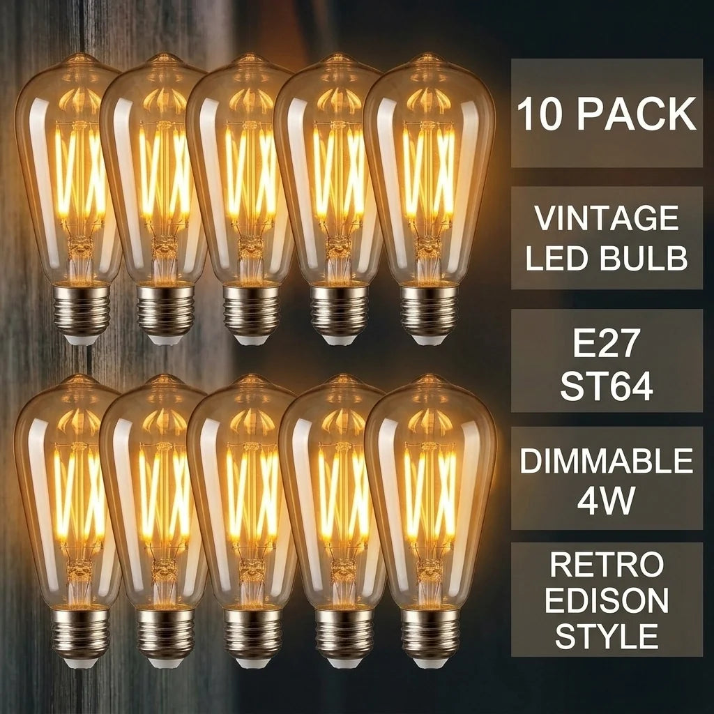 Dimmable ST64 LED Filament Bulb Amber – E27 & B22 - E27, 4W, Pack of 10