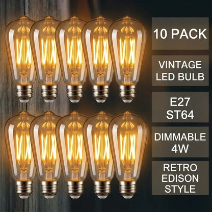 Dimmable ST64 LED Filament Bulb Amber – E27 & B22 - E27, 4W, Pack of 10