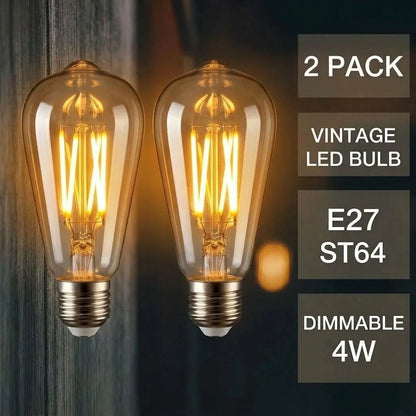 Dimmable ST64 LED Filament Bulb Amber – E27 & B22 - E27, 4W, Pack of 2