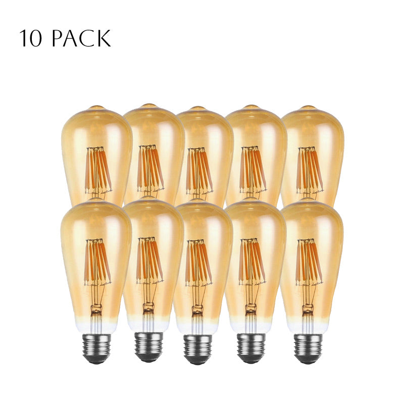 Dimmable ST64 LED Filament Bulb Amber – E27 & B22 - E27, 6W, Pack of 10