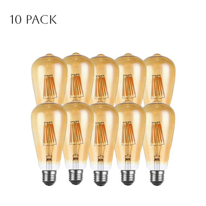 Dimmable ST64 LED Filament Bulb Amber – E27 & B22 - E27, 6W, Pack of 10