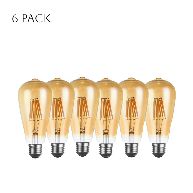 Dimmable ST64 LED Filament Bulb Amber – E27 & B22 - E27, 6W, Pack of 6