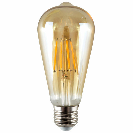 Dimmable ST64 LED Filament Bulb Amber – E27 & B22 - E27, 6W, Single