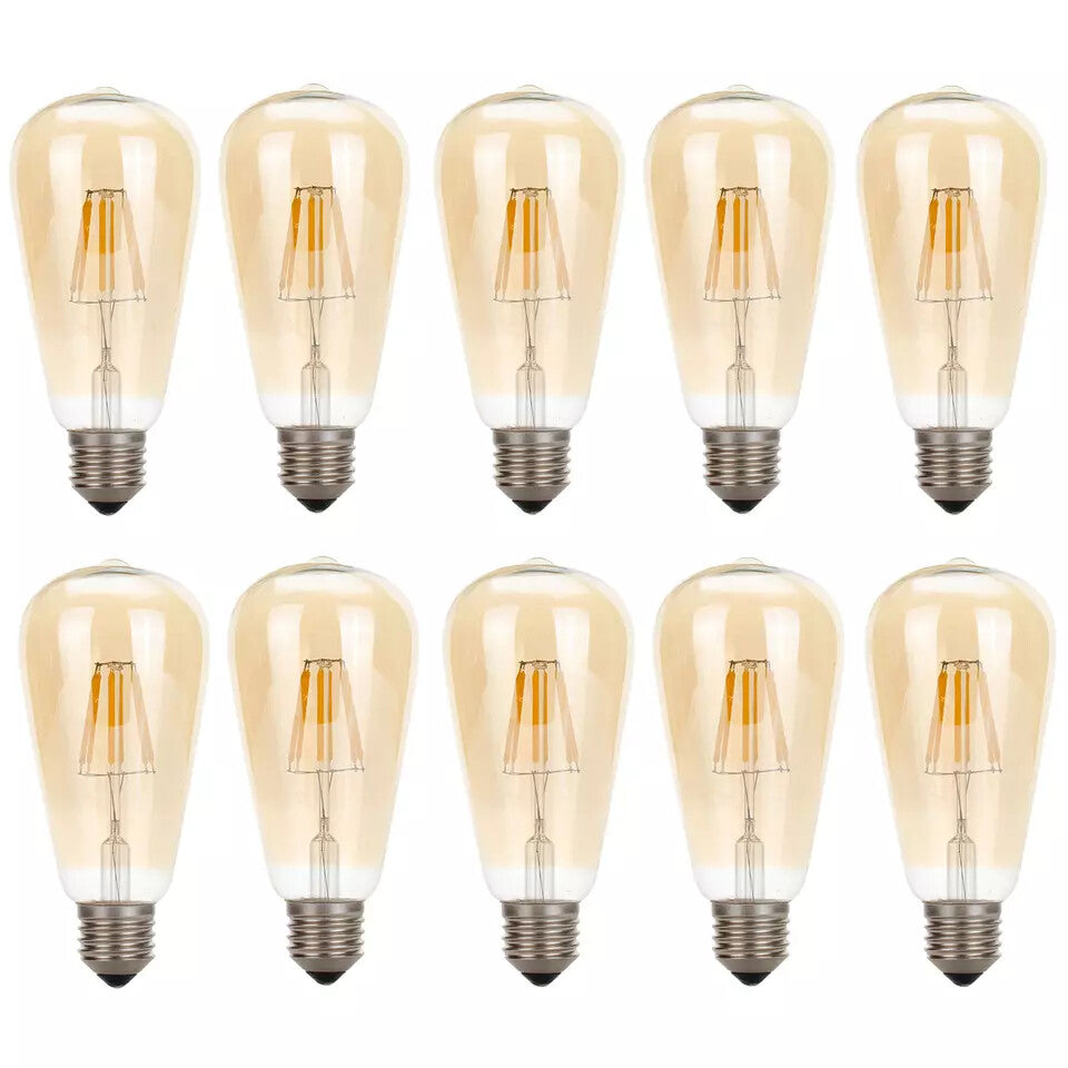 Dimmable ST64 LED Filament Bulb Amber – E27 & B22 - E27, 8W, Pack of 10