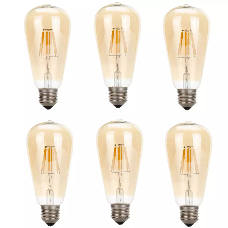 Dimmable ST64 LED Filament Bulb Amber – E27 & B22 - E27, 8W, Pack of 6