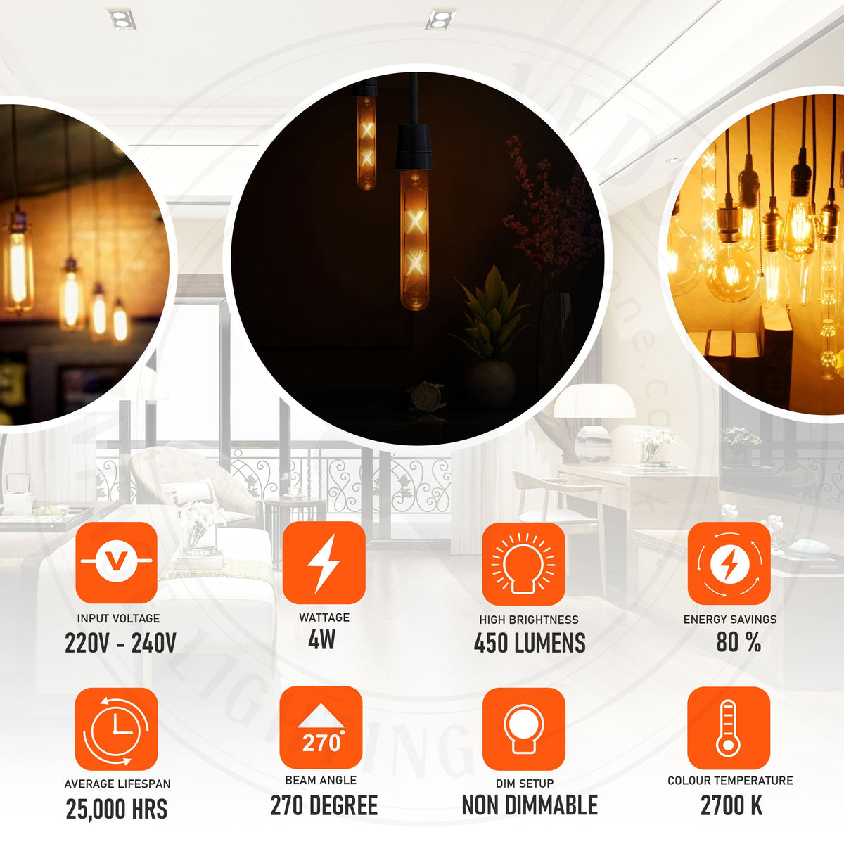 Dimmable T185 & T130 Tubular LED Filament Bulb Amber - photo 14