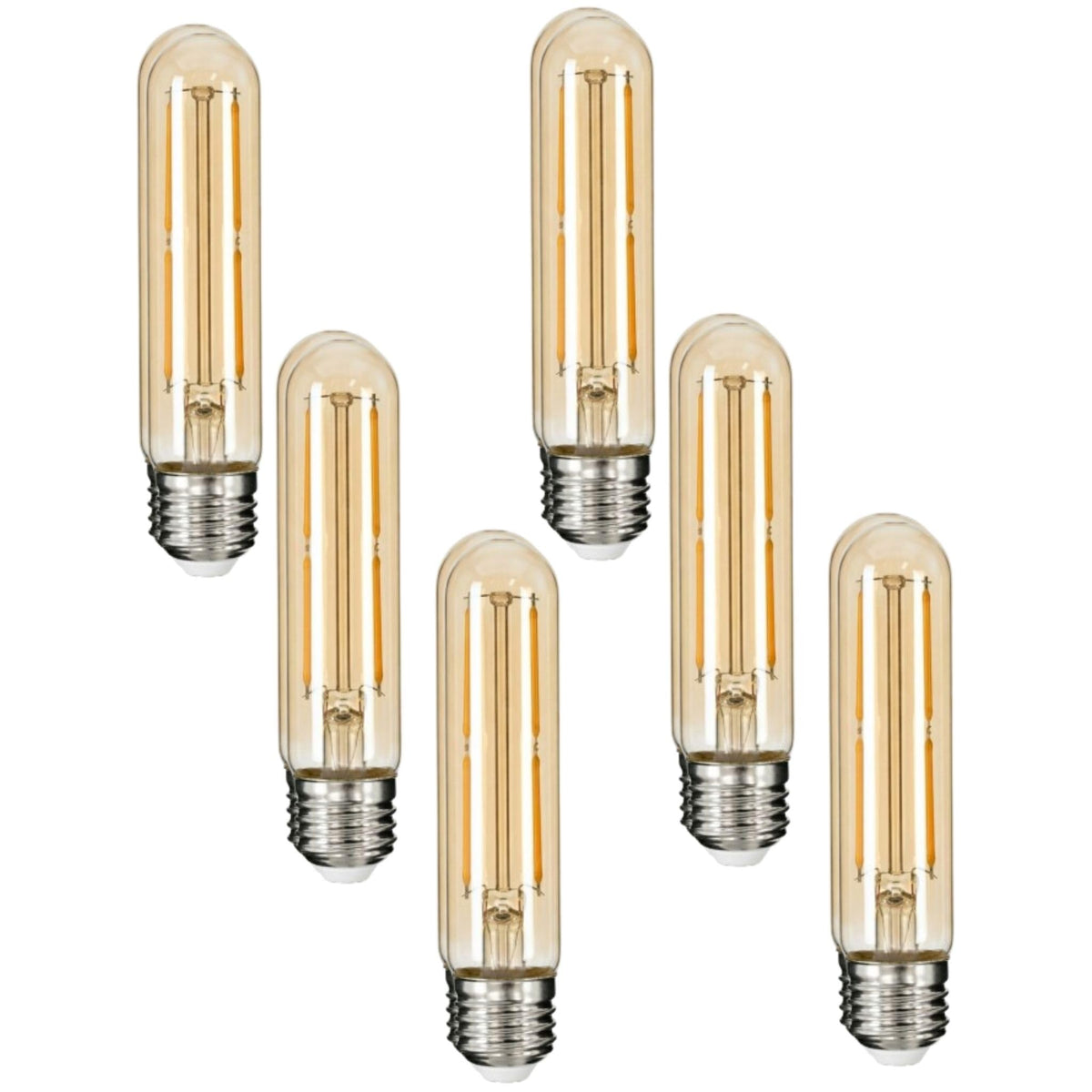 Dimmable T185 & T130 Tubular LED Filament Bulb Amber - T130 Dimmable, E27, Pack of 6