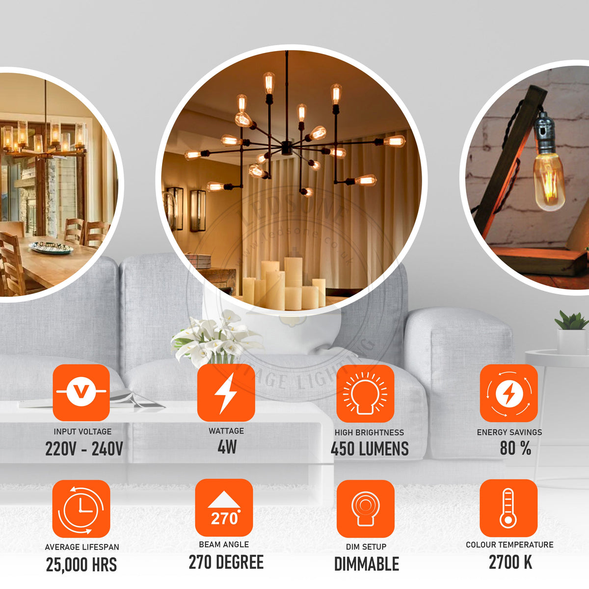 Dimmable T45 Tubular LED Filament Bulb Amber – E27 & B22 - photo 7