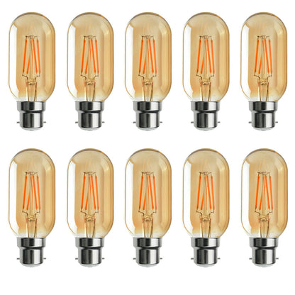 Dimmable T45 Tubular LED Filament Bulb Amber – E27 & B22 - B22, 4W, Pack of 10