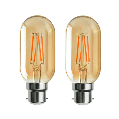 Dimmable T45 Tubular LED Filament Bulb Amber – E27 & B22 - B22, 4W, Pack of 2