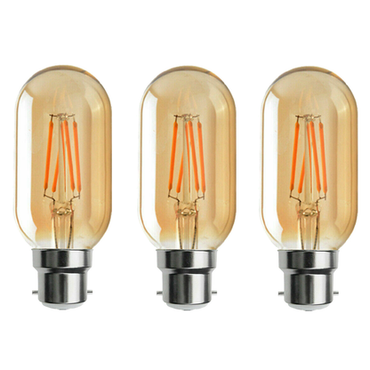 Dimmable T45 Tubular LED Filament Bulb Amber – E27 & B22 - B22, 4W, Pack of 3