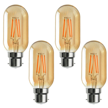 Dimmable T45 Tubular LED Filament Bulb Amber – E27 & B22 - B22, 4W, Pack of 4