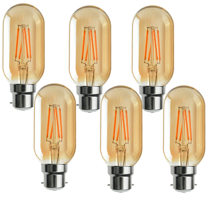 Dimmable T45 Tubular LED Filament Bulb Amber – E27 & B22 - B22, 4W, Pack of 6