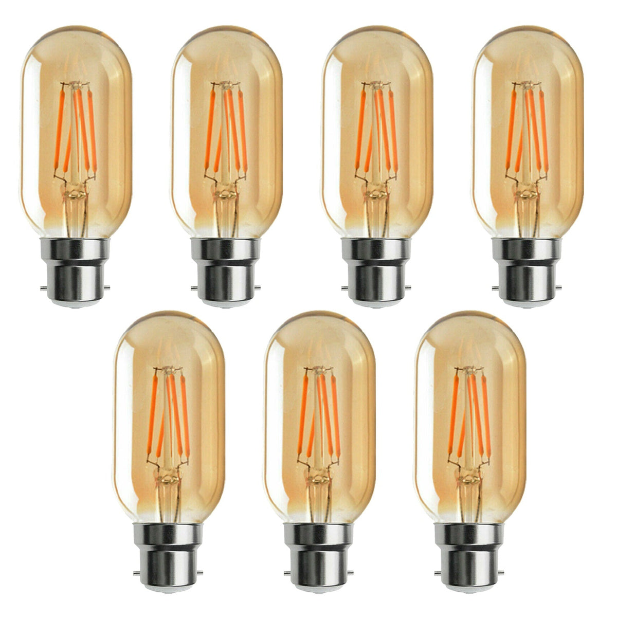 Dimmable T45 Tubular LED Filament Bulb Amber – E27 & B22 - B22, 4W, Pack of 7