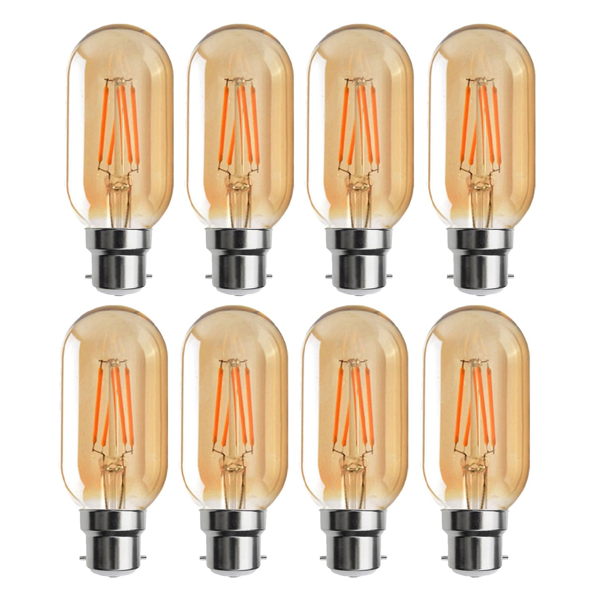 Dimmable T45 Tubular LED Filament Bulb Amber – E27 & B22 - B22, 4W, Pack of 8