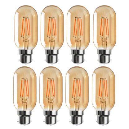 Dimmable T45 Tubular LED Filament Bulb Amber – E27 & B22 - B22, 4W, Pack of 8