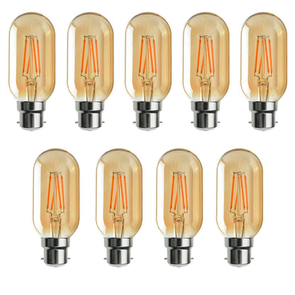 Dimmable T45 Tubular LED Filament Bulb Amber – E27 & B22 - B22, 4W, Pack of 9