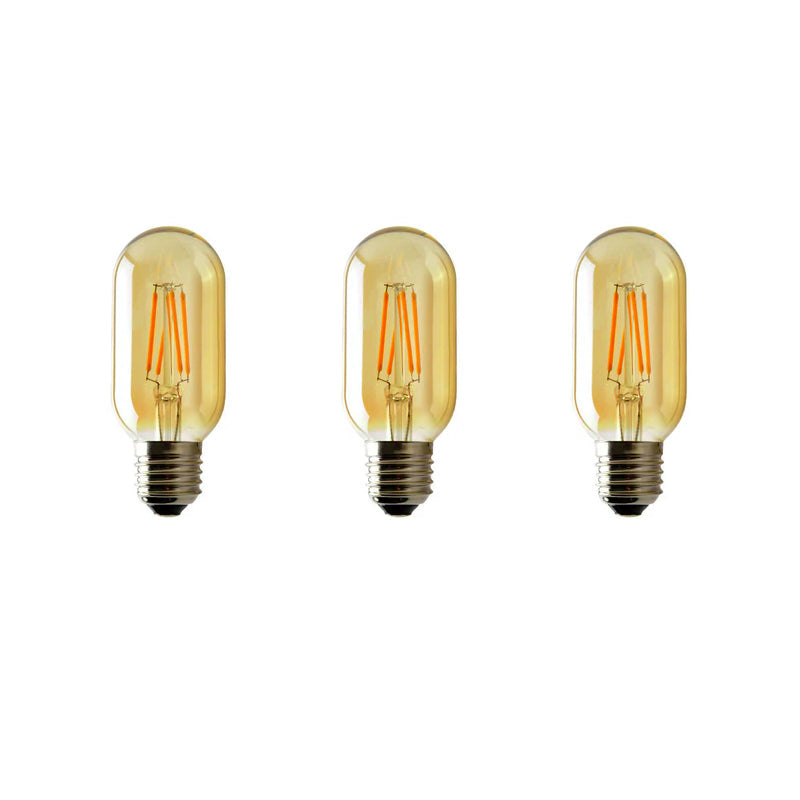 Dimmable T45 Tubular LED Filament Bulb Amber – E27 & B22 - E27, 4W, Pack of 3