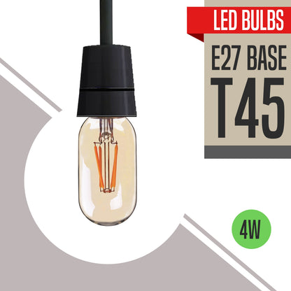 Dimmable T45 Tubular LED Filament Bulb Amber – E27 & B22 - E27, 4W, Single