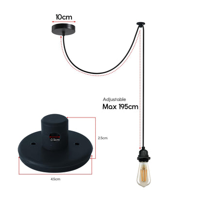 IP65 Swag Pendant Light – Black, Ceiling Hook, E27 - photo 4