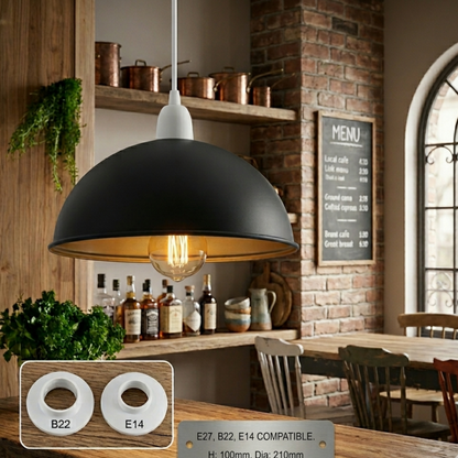 Metal Dome Lamp Shade – Easy Fit, 21 or 30 cm, Many Colours - Black & Gold, 21 cm with Reducer Ring, Single