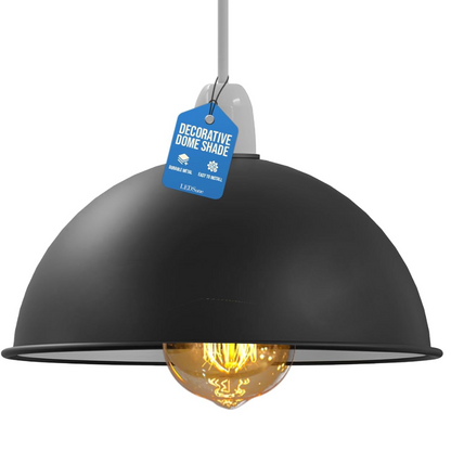 Metal Dome Lamp Shade – Easy Fit, 21 or 30 cm, Many Colours - Black & White Inner, 21 cm with Reducer Ring, Single