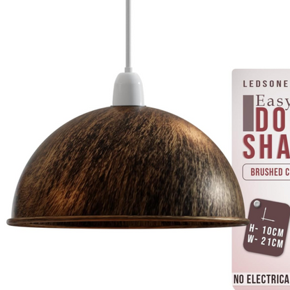 Metal Dome Lamp Shade – Easy Fit, 21 or 30 cm, Many Colours - Brushed Copper, 21 cm with Reducer Ring, Single