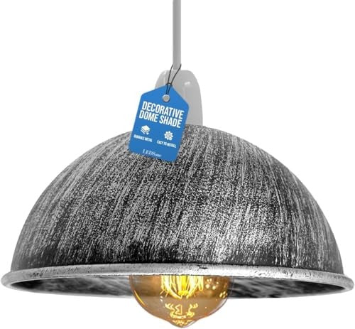 Metal Dome Lamp Shade – Easy Fit, 21 or 30 cm, Many Colours - Brushed Silver, 21 cm with Reducer Ring, Single