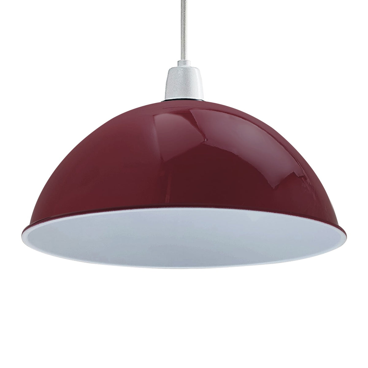 Metal Dome Lamp Shade – Easy Fit, 21 or 30 cm, Many Colours - Burgundy, 30 cm with Reducer Ring, Single