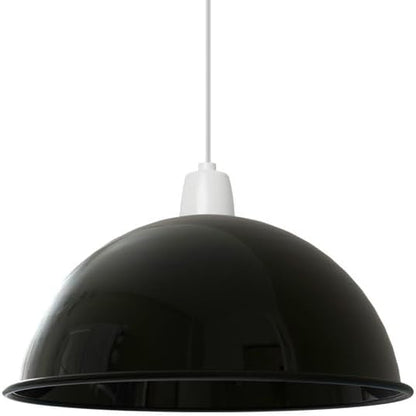 Dome Lamp Shade 40 cm – Easy Fit, 8 Colours - Shiny Black, 40 cm with Reducer Ring, Single