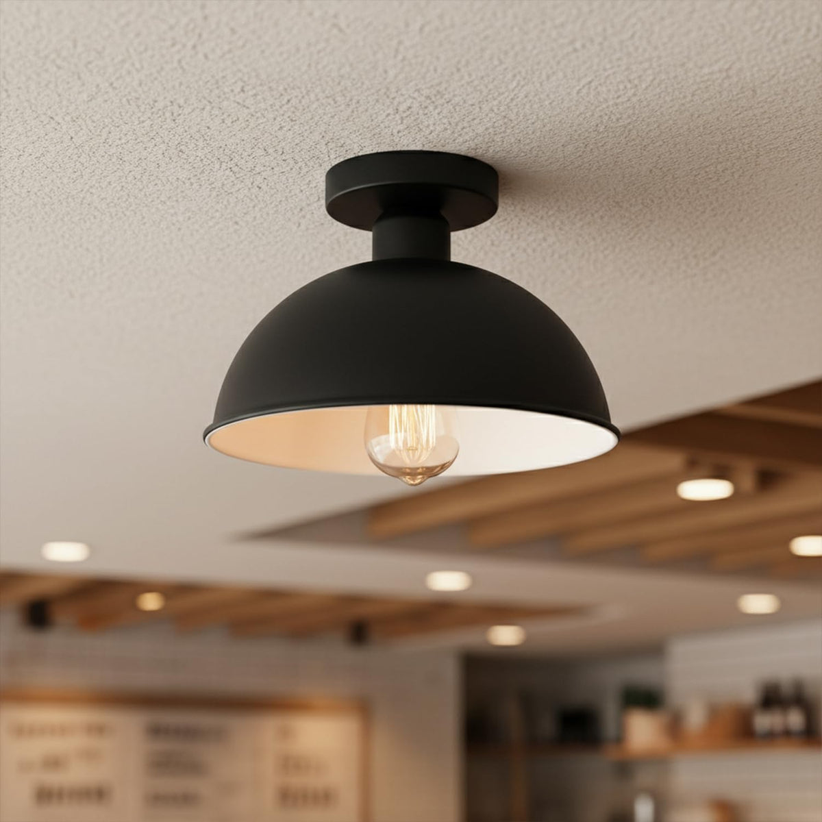 Semi Flush Ceiling Light – Dome, Crystal or Wire Cage Shade, Black, E27 - photo 2