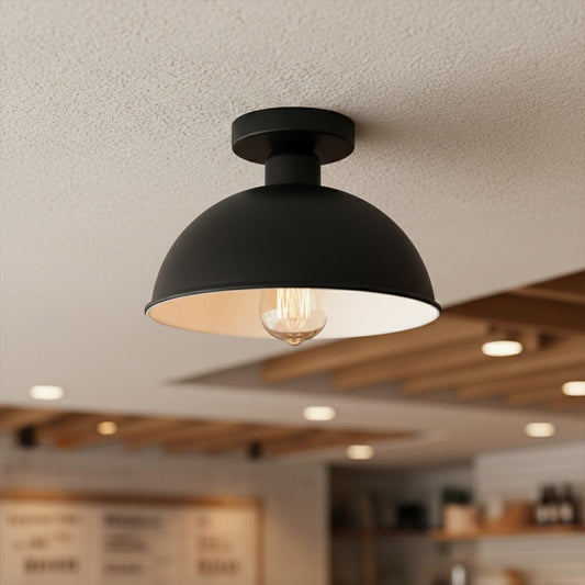 Semi Flush Ceiling Light – Dome, Crystal or Wire Cage Shade, Black, E27 - photo 2