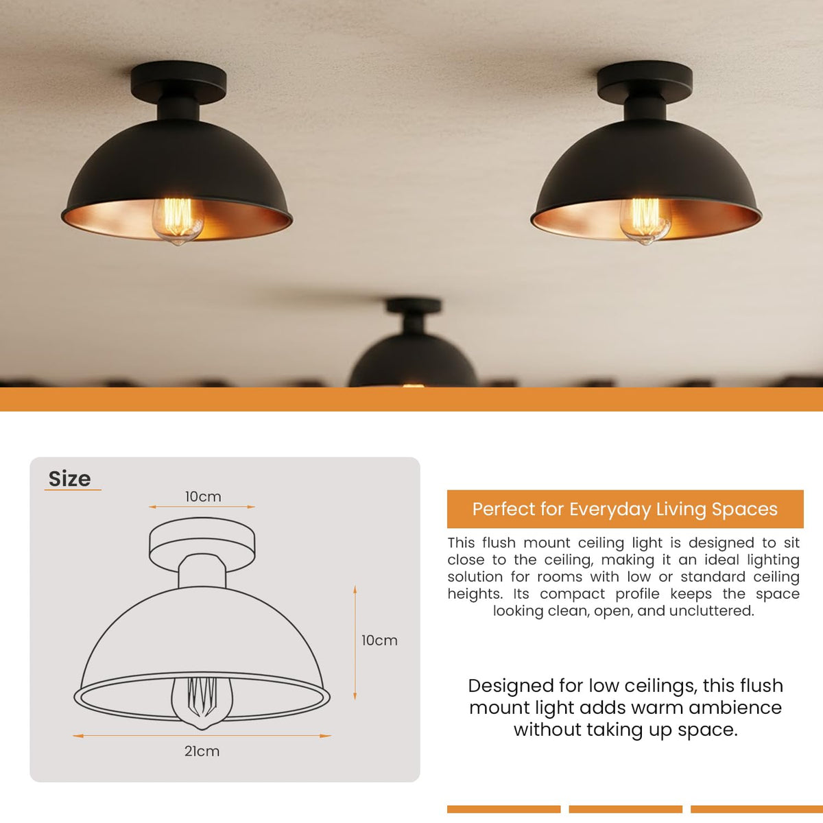 Semi Flush Ceiling Light – Dome, Crystal or Wire Cage Shade, Black, E27 - photo 3