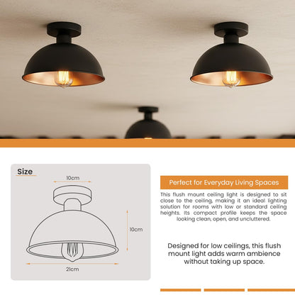 Semi Flush Ceiling Light – Dome, Crystal or Wire Cage Shade, Black, E27 - photo 3