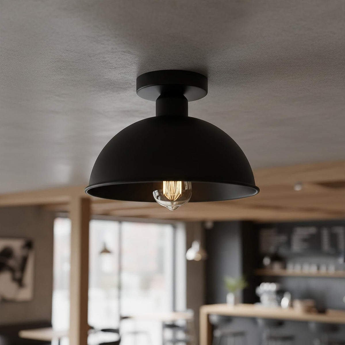 Semi Flush Ceiling Light – Dome, Crystal or Wire Cage Shade, Black, E27 - photo 4